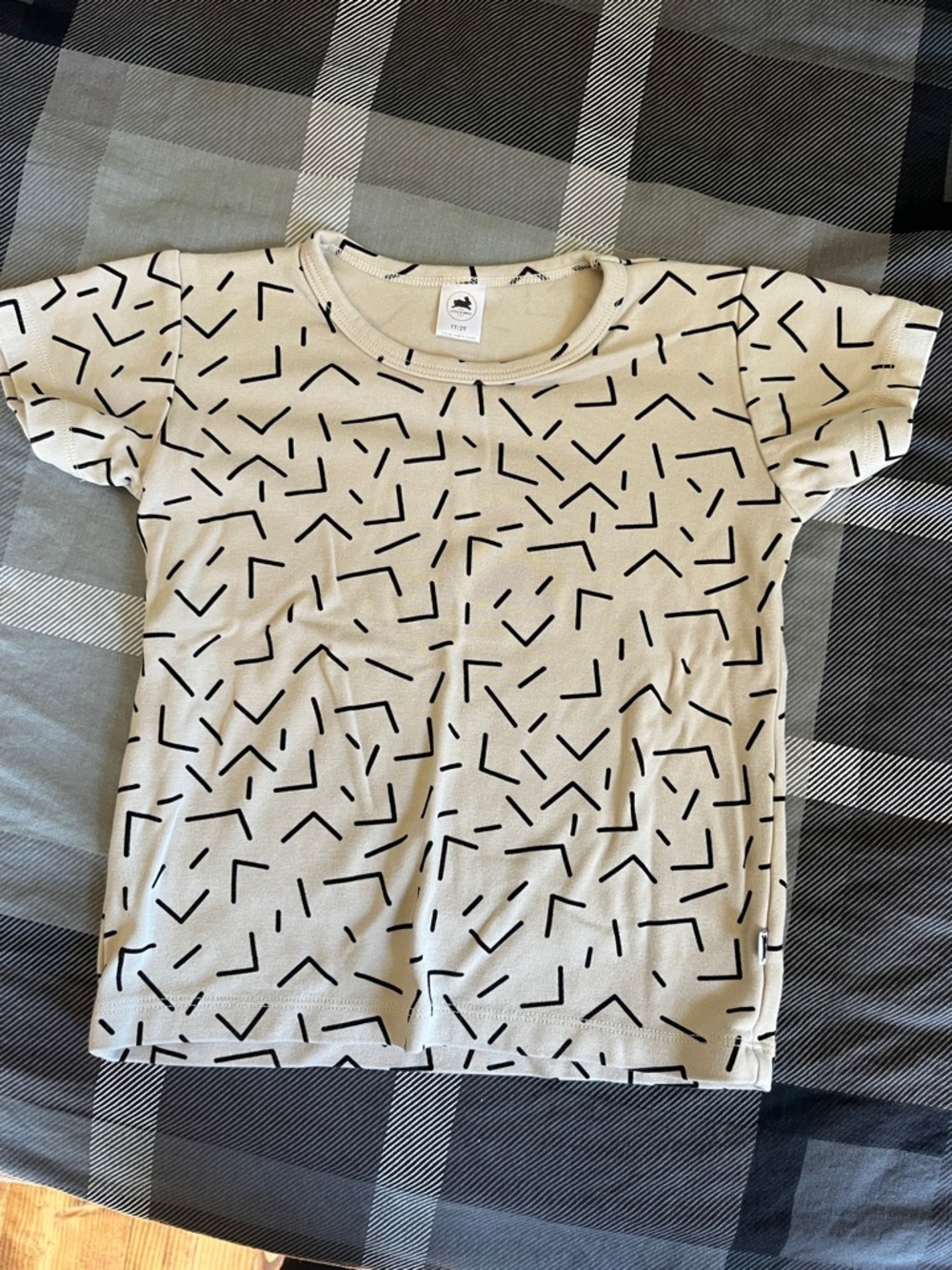 Cream Short-Sleeve Kids Tee with Black Geometric Print